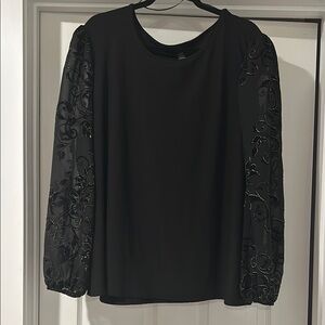 Elegant Black Embroidered Sleeve Top